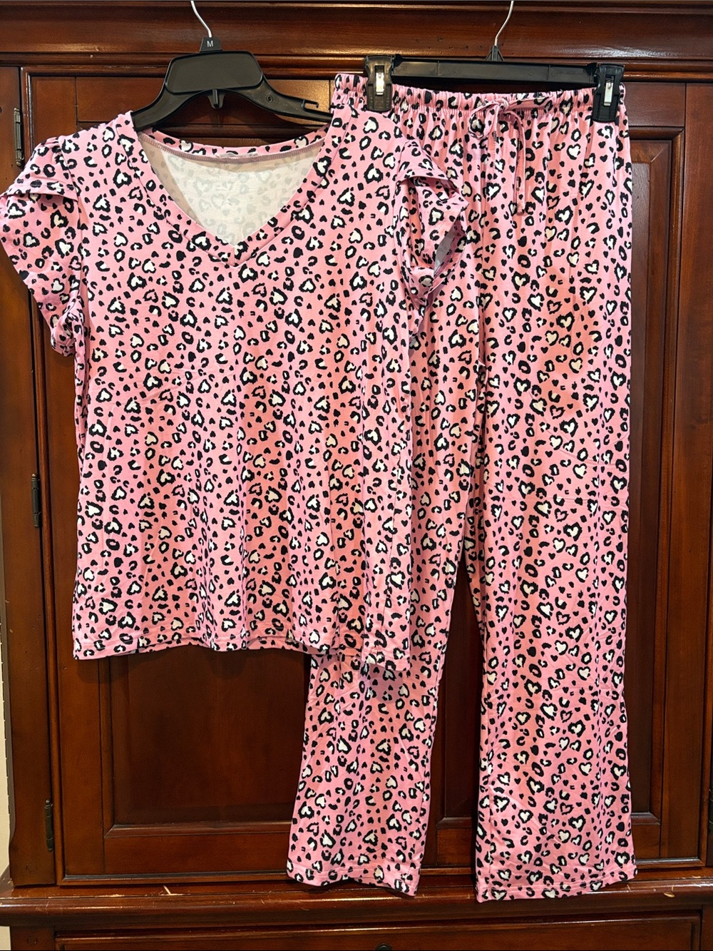 Women's Pink Leopard-Print Short Sleeve Pajama Set
